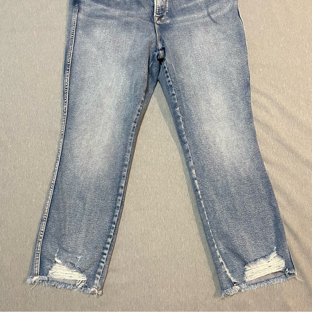 Good American Good Curve Straight Fray Hem Jeans Size 16 Medium Blue High Rise - Picture 4 of 14